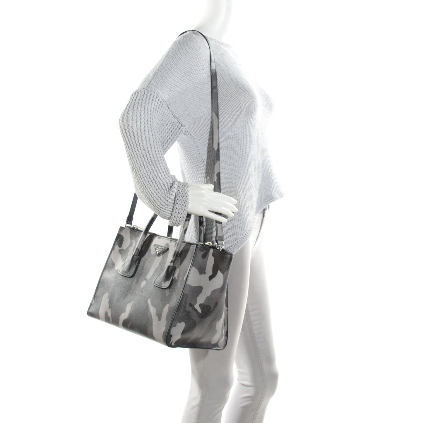 Saffiano Soft Camouflage Print Small Twin Pocket Tote Marmo Dis Camouflage