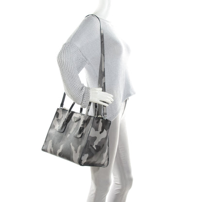 Prada Saffiano Soft Camouflage Print Small Twin Pocket Tote Marmo Dis Camouflage 2 of 8
