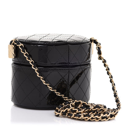 Chanel Patent Quilted Round Mini Vanity Case With Chain Black 2 of 7