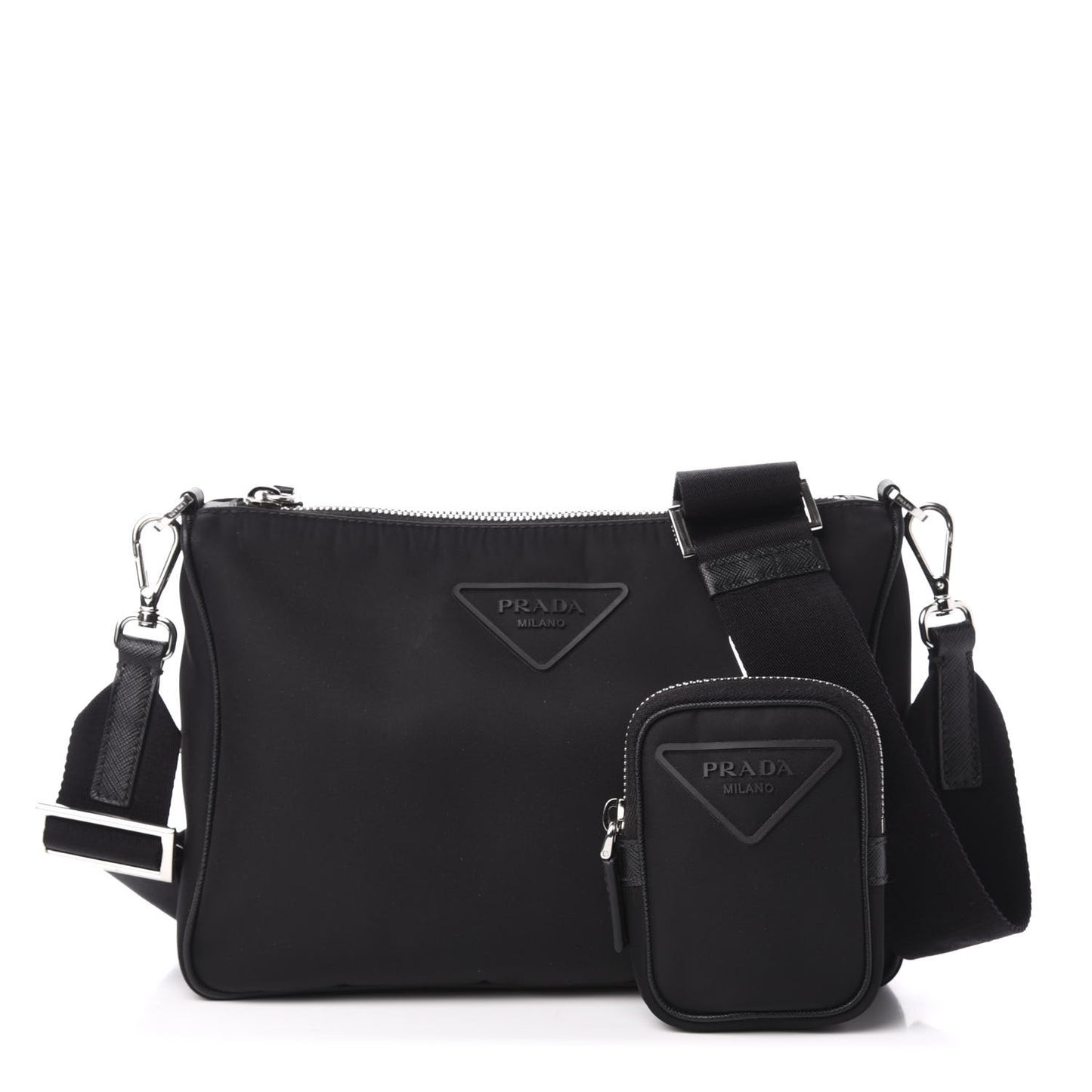 Nylon Rubber Logo Compact Crossbody Bag Black