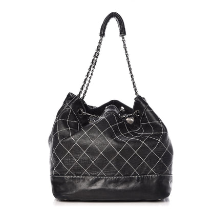 Chanel Lambskin Contrast Stitch Large Drawstring Tote Black 1 of 17