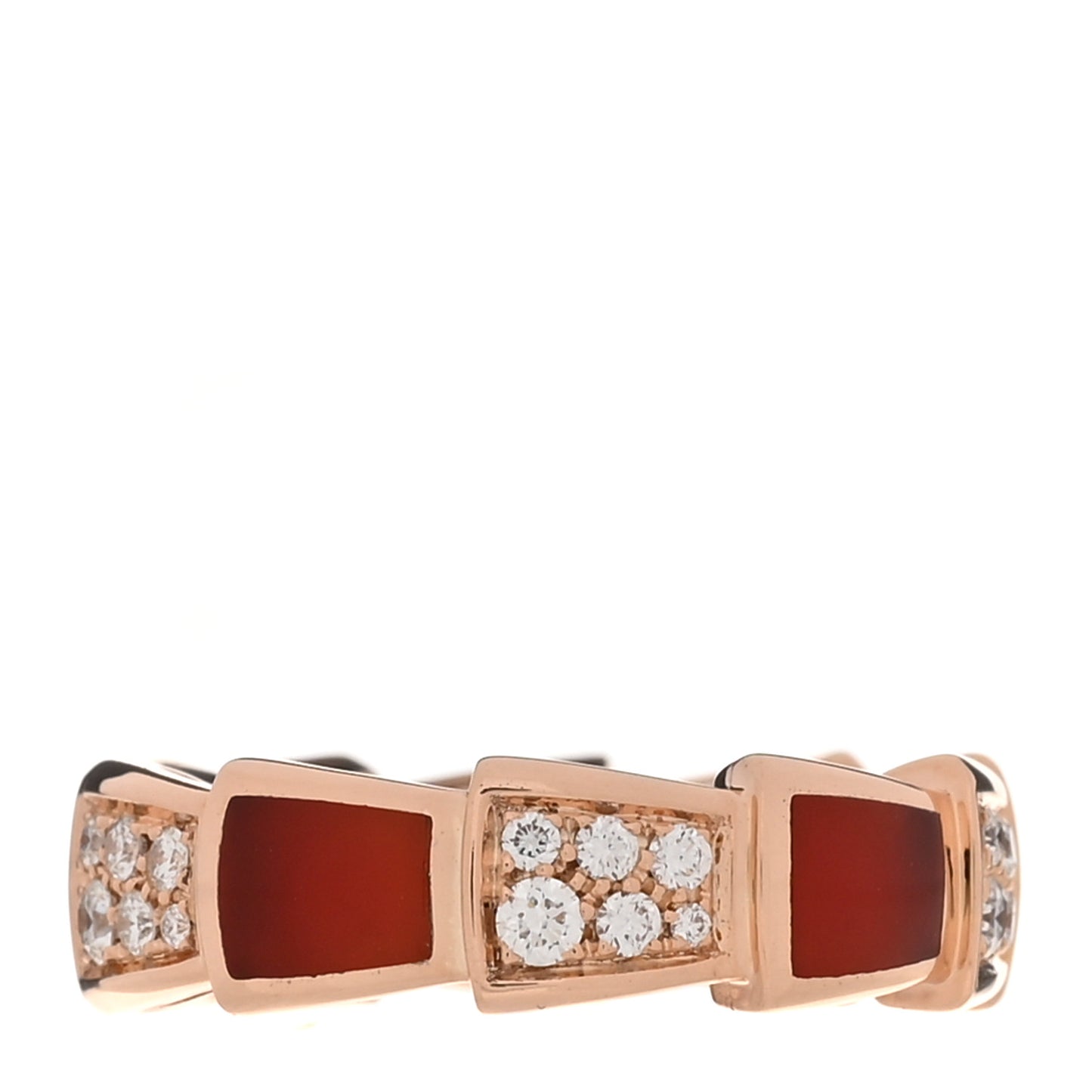 18K Rose Gold Diamond Carnelian 6mm Serpenti Viper Band Ring 48 4.5