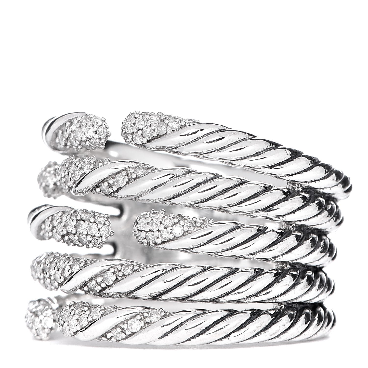 David Yurman Sterling Silver Diamond Willow Five Row Ring 53 6.5 3 of 6