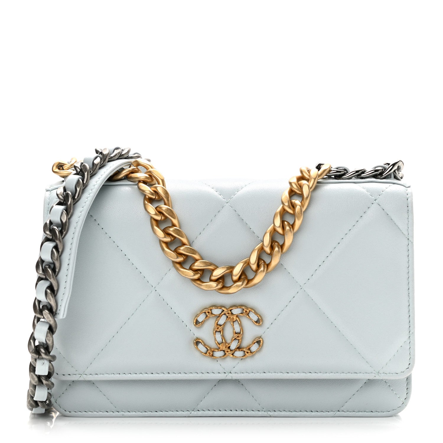 Chanel Lambskin Quilted Chanel 19 Wallet On Chain WOC Light Blue 1 of 12