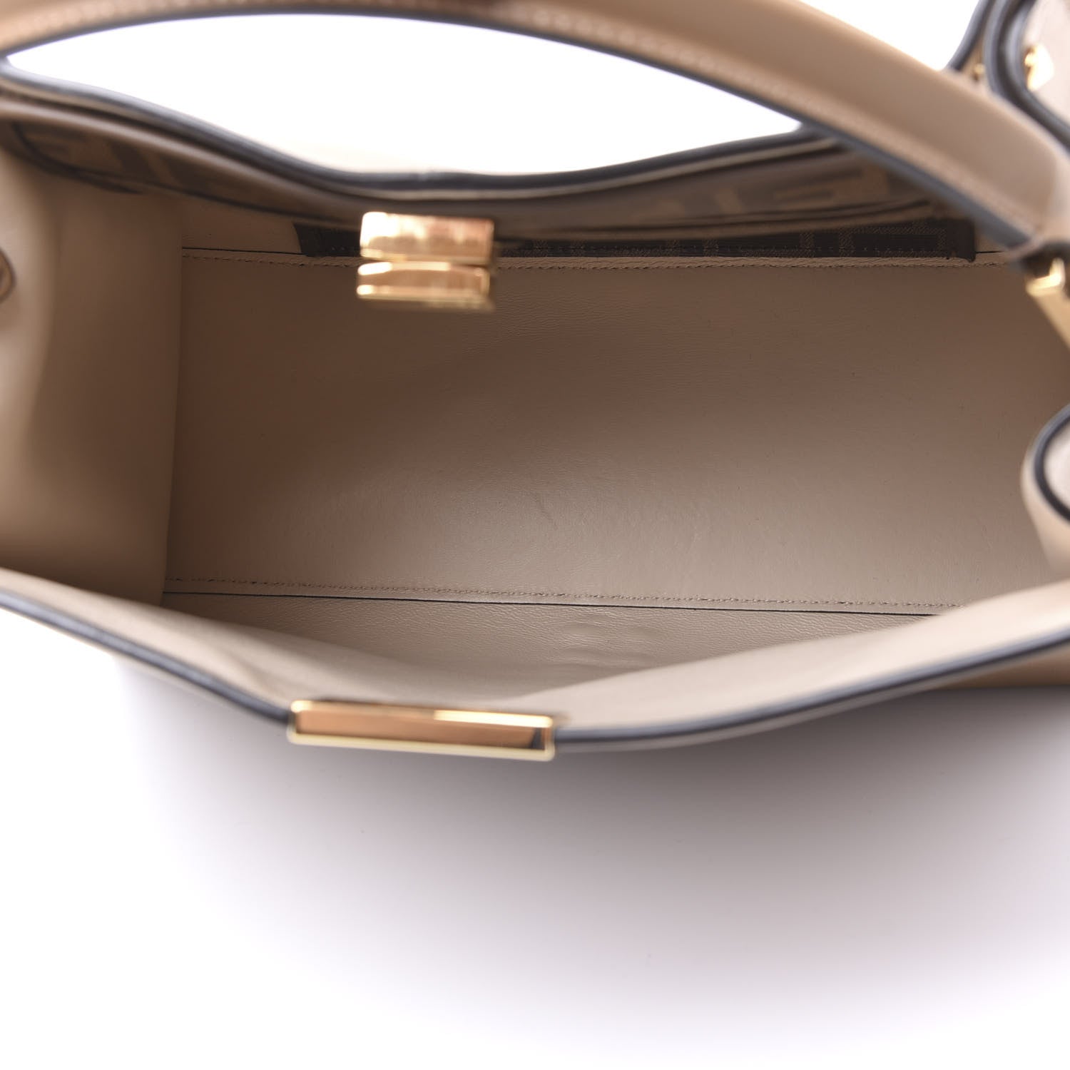 Fendi Vitello Seta Glazed Fabric FF 1974 Medium Peekaboo X-Lite Sand Mogano Panna 4 of 9