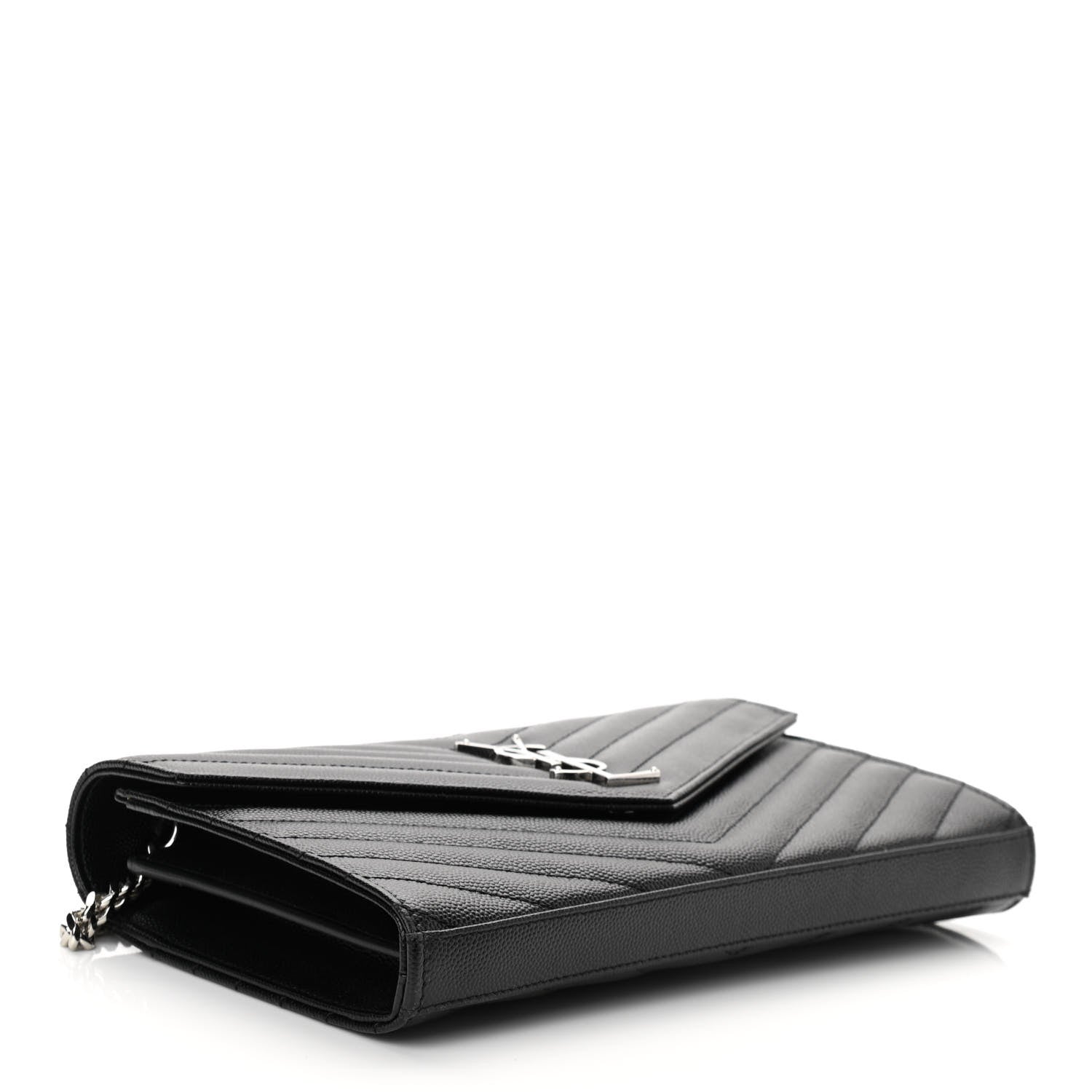 Saint Laurent Grain De Poudre Matelasse Chevron Monogram Chain Wallet Black 4 of 10
