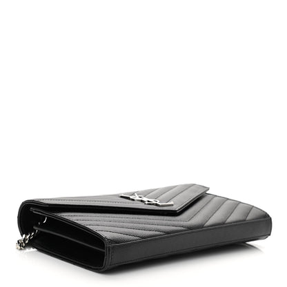 Saint Laurent Grain De Poudre Matelasse Chevron Monogram Chain Wallet Black 4 of 10