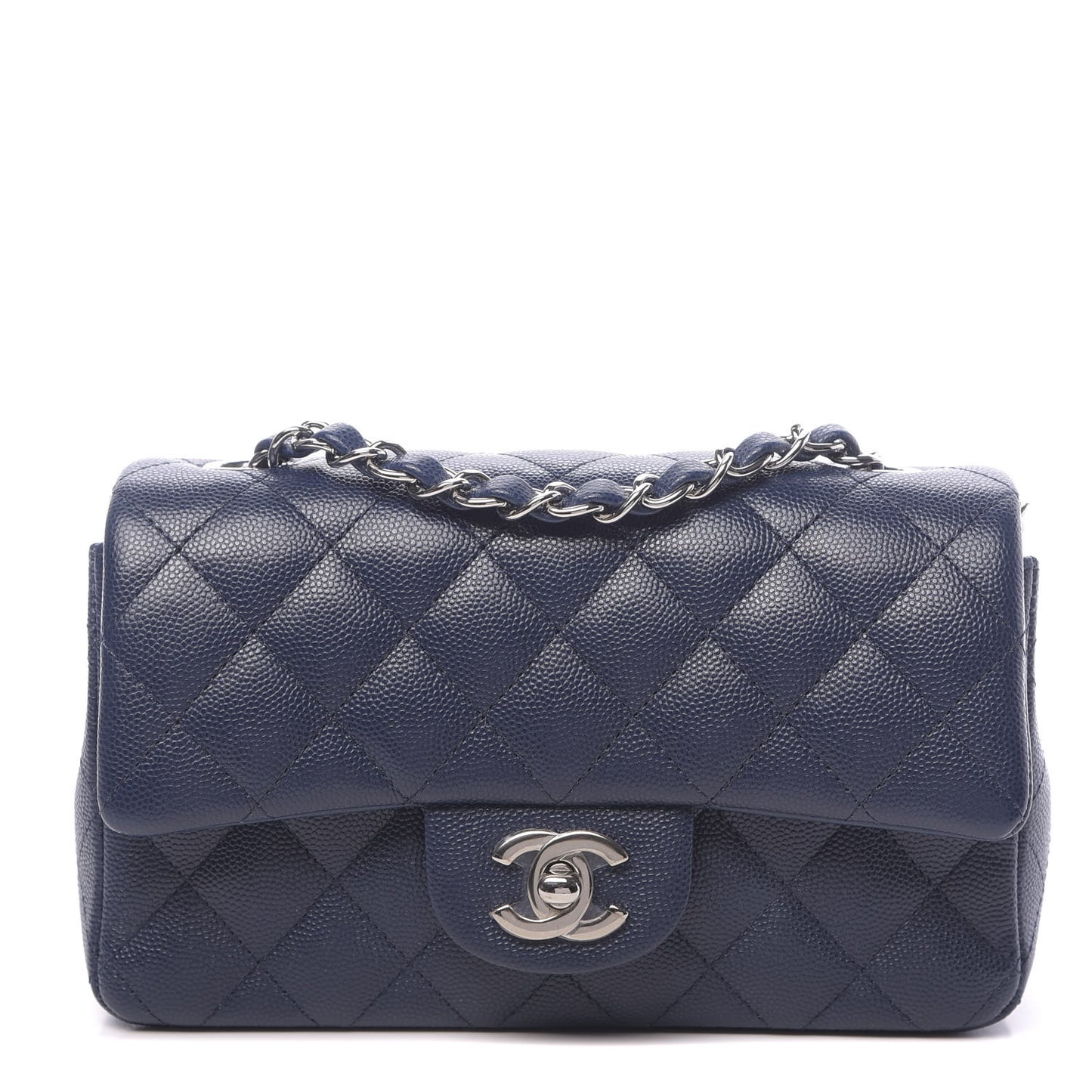 Caviar Quilted Mini Rectangular Flap Navy