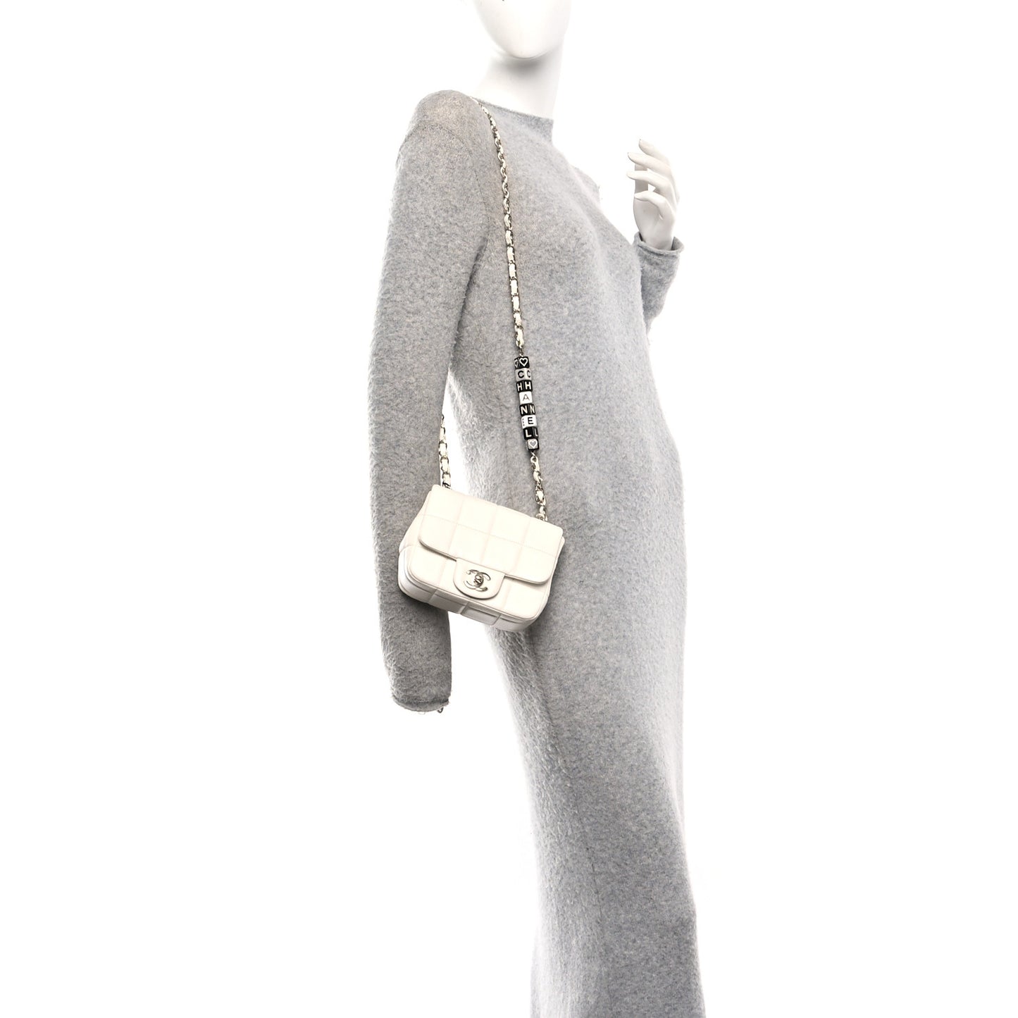 Lambskin Resin Crystal Square Quilted Monacoco Mini Square Flap White