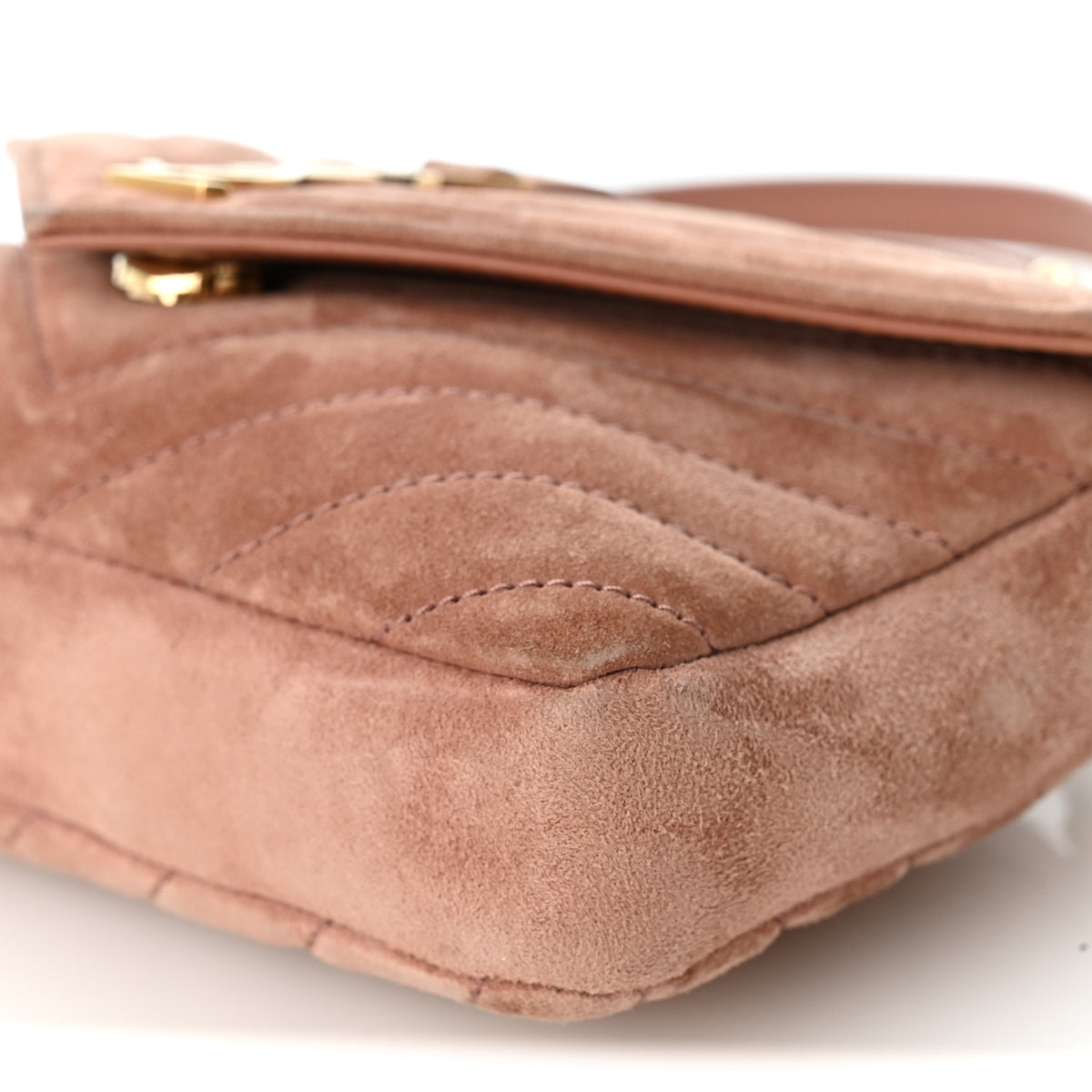 Saint Laurent Suede Matelasse Chevron Monogram Mini College Bag Barely Pink 8 of 9