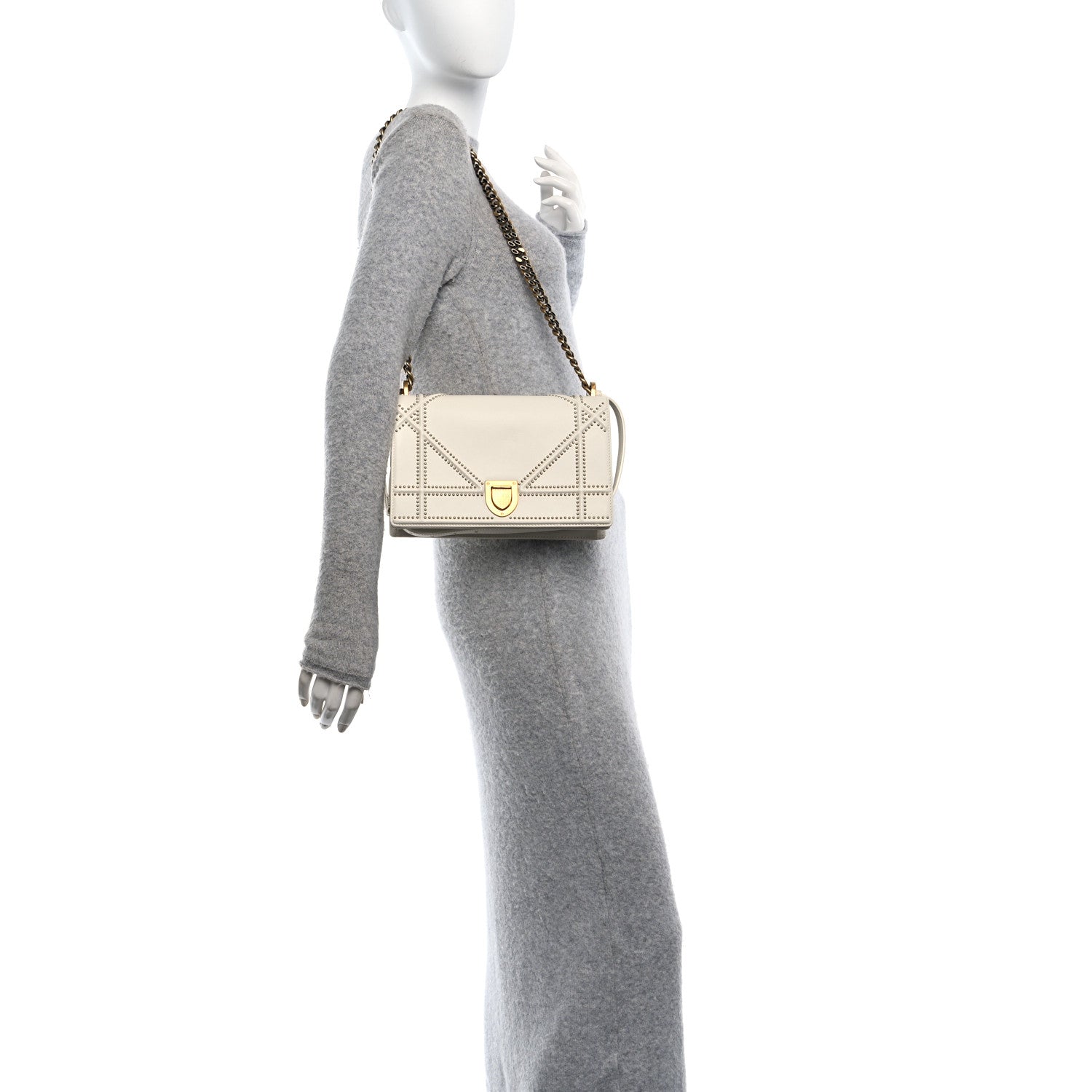 Christian Dior Lambskin Studded Medium Diorama Flap Bag Latte 2 of 10