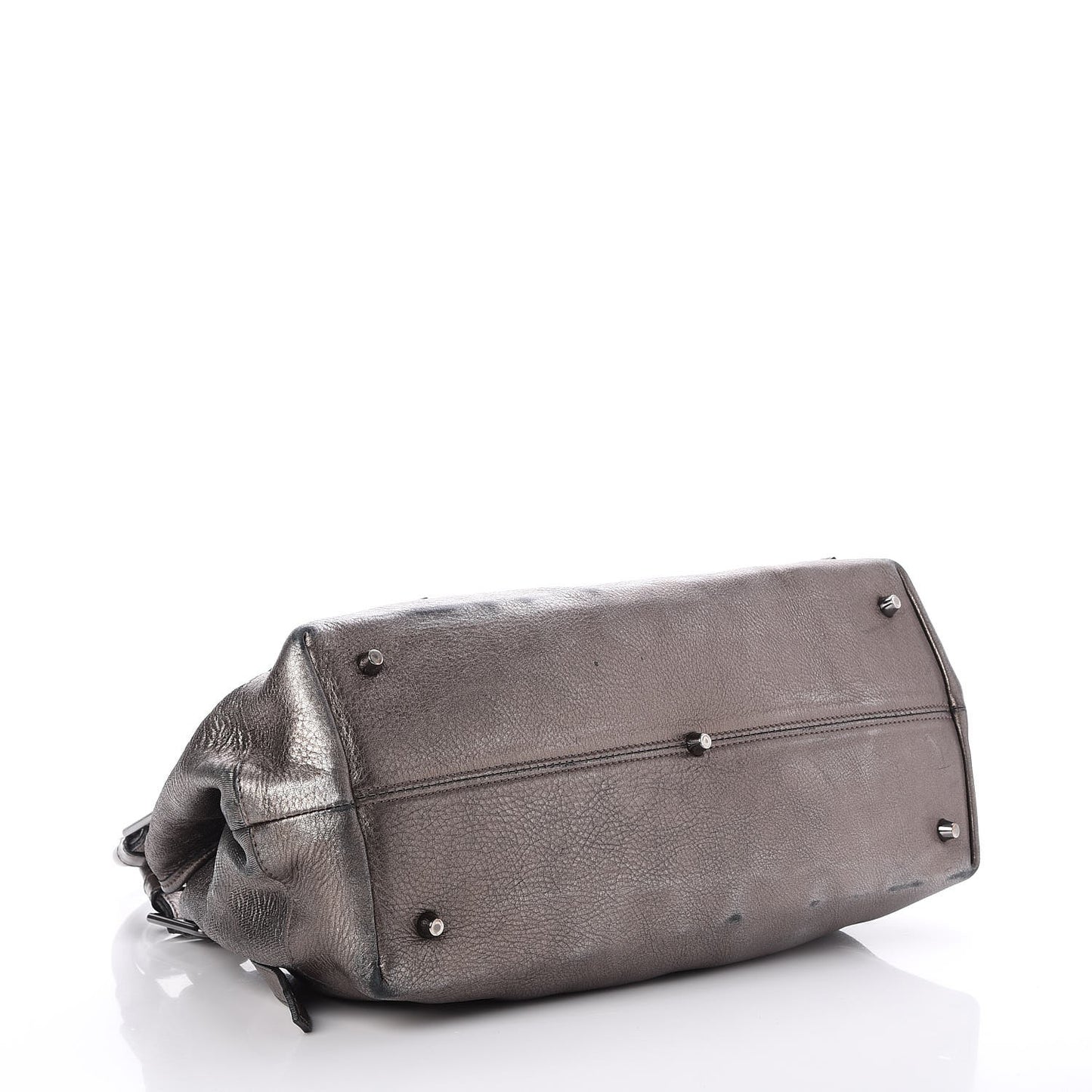 Metallic Grained Calfskin Shimmer Check Lawson Satchel Anthracite