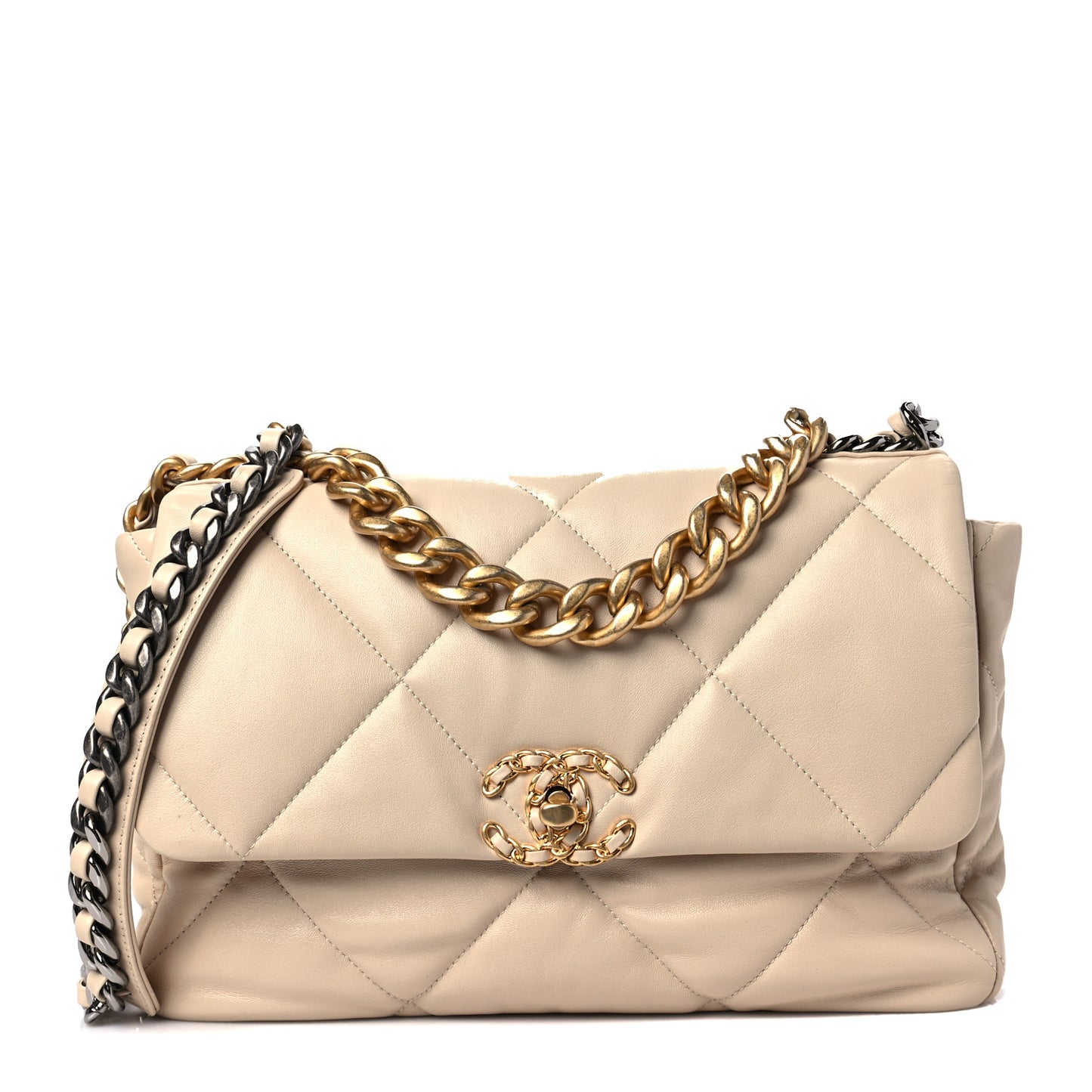 Lambskin Quilted Large Chanel 19 Flap Beige