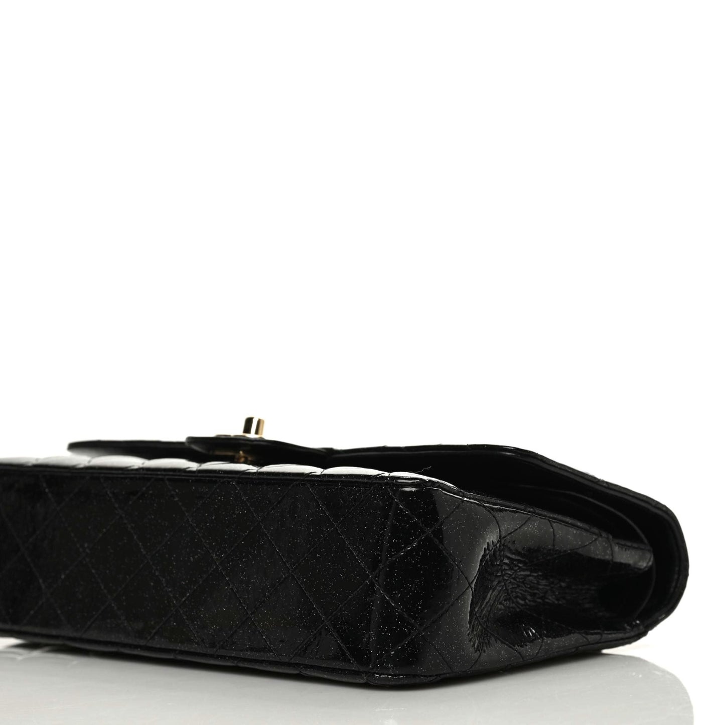 Patent Quilted Sparkle Glitter Medium Double Flap Black