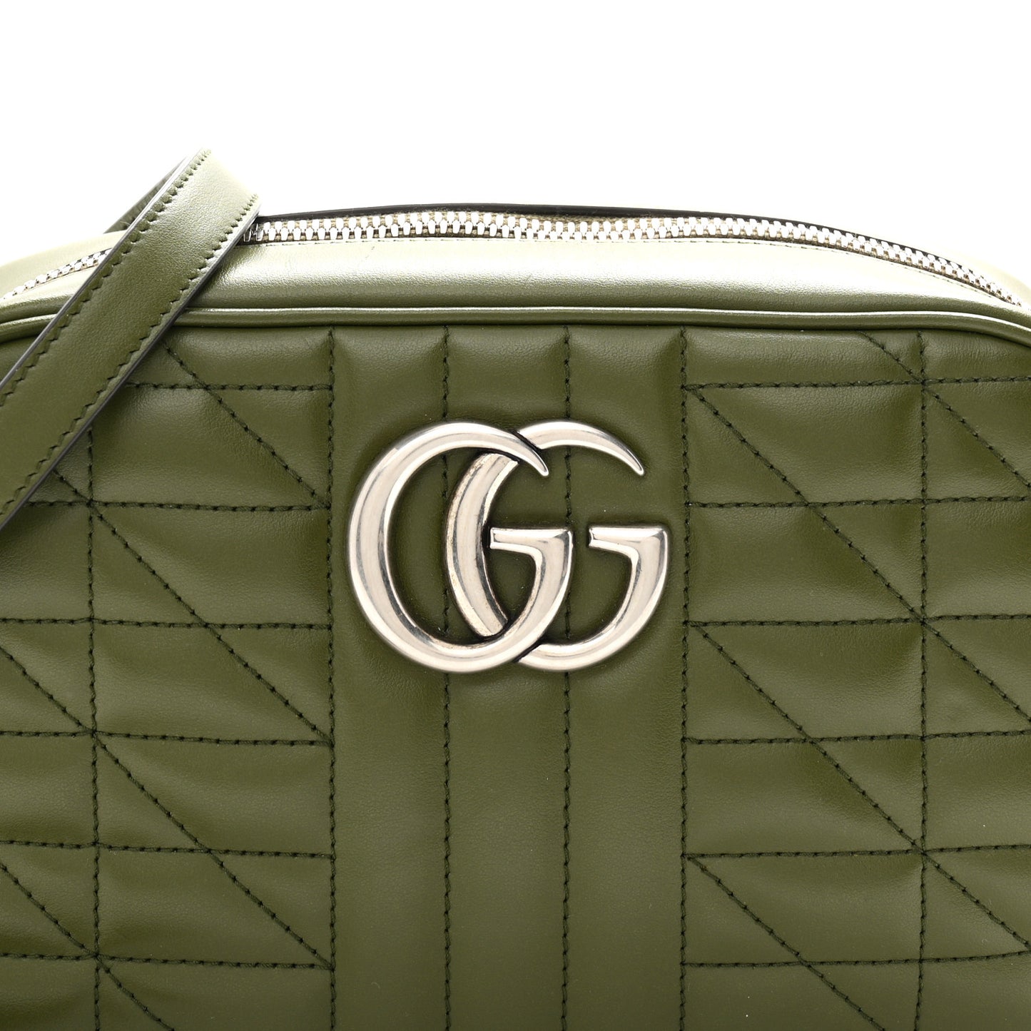 Calfskin Matelasse Aria Small GG Marmont Chain Shoulder Bag Military Wood