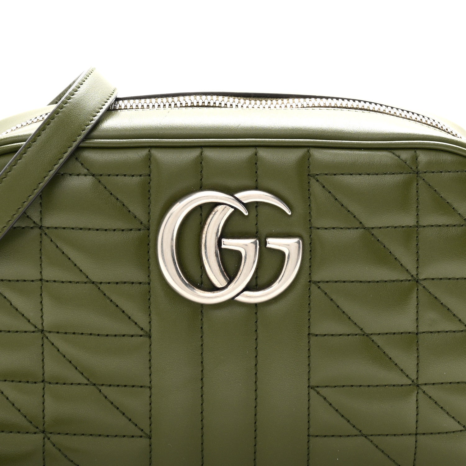 Gucci Calfskin Matelasse Aria Small GG Marmont Chain Shoulder Bag Military Wood 8 of 11