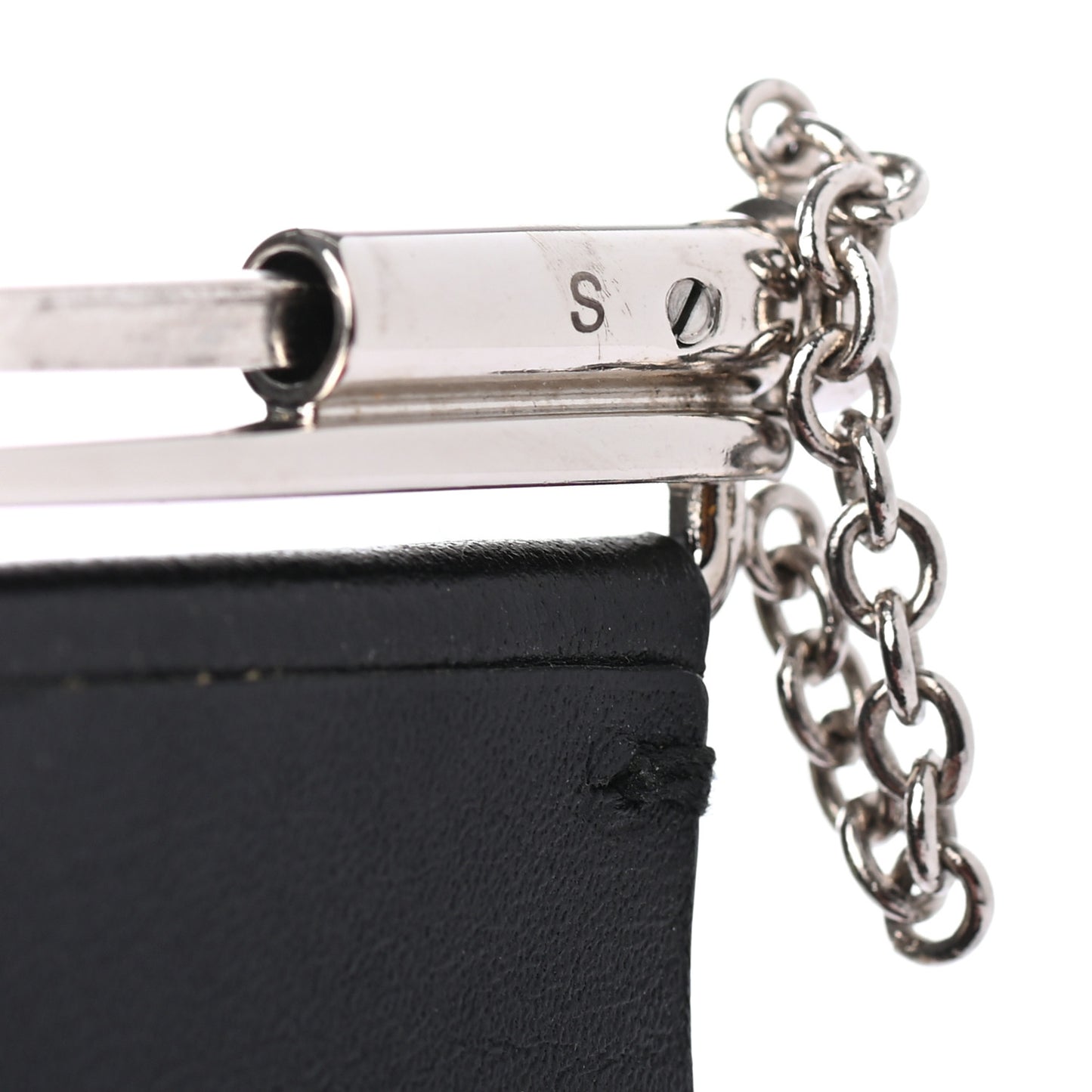 Lambskin Baguette Crystal CC Chain Cuff Bracelet S Black