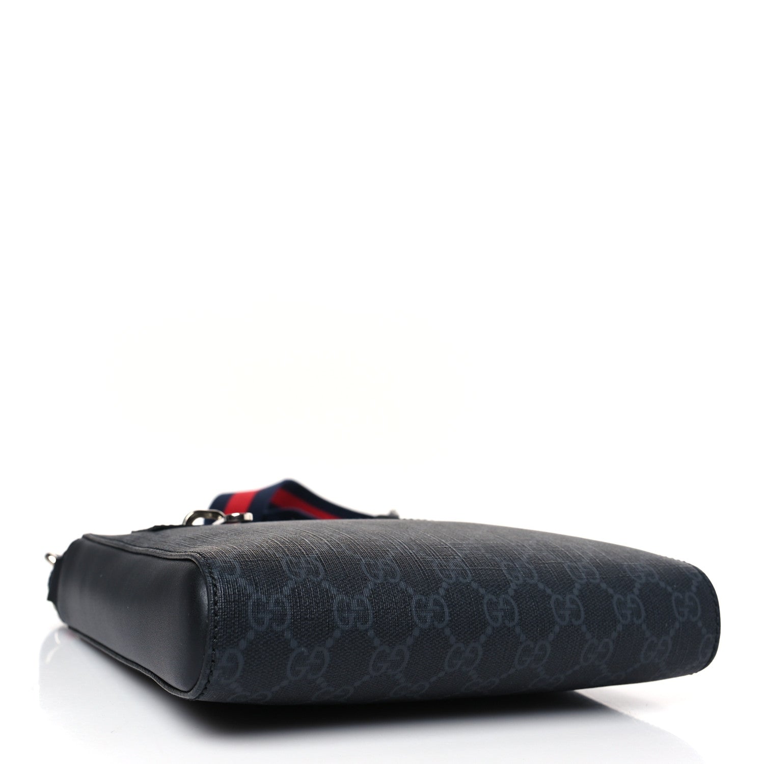 Gucci GG Supreme Monogram Web Small Flat Messenger Bag Black Grey 4 of 9