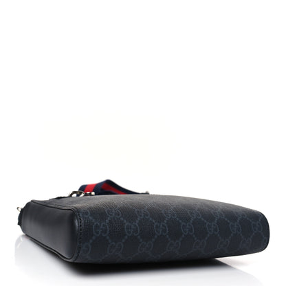 Gucci GG Supreme Monogram Web Small Flat Messenger Bag Black Grey 4 of 9