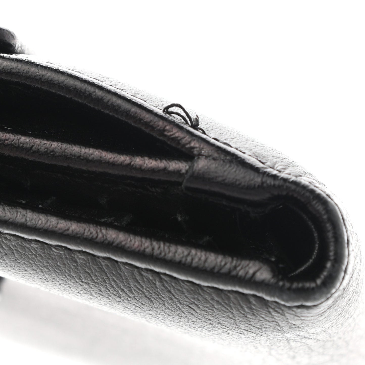 Glazed Goatskin Camellia Embossed French Flap Wallet Black