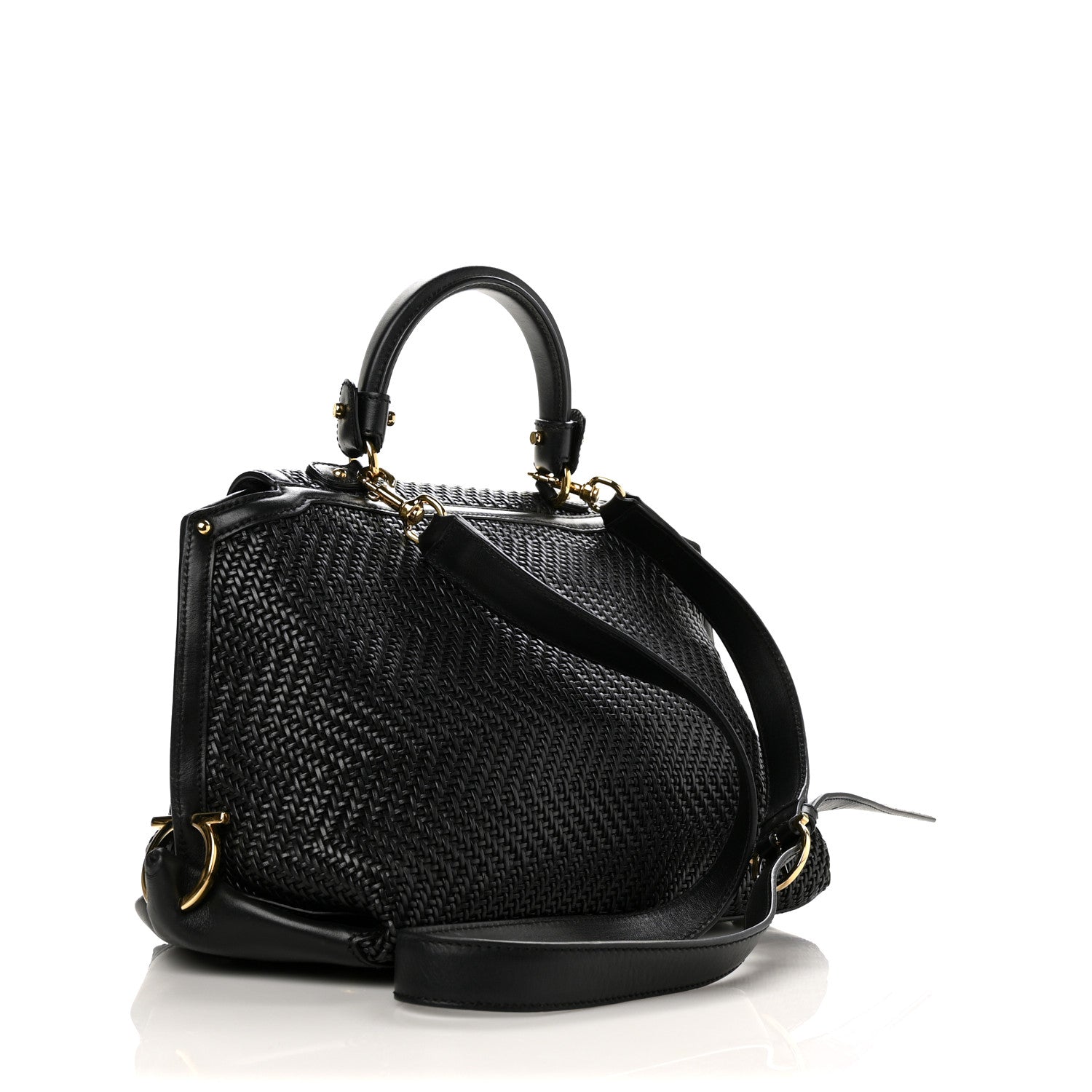 Salvatore Ferragamo Woven Nappa Sofia Satchel Black 2 of 10