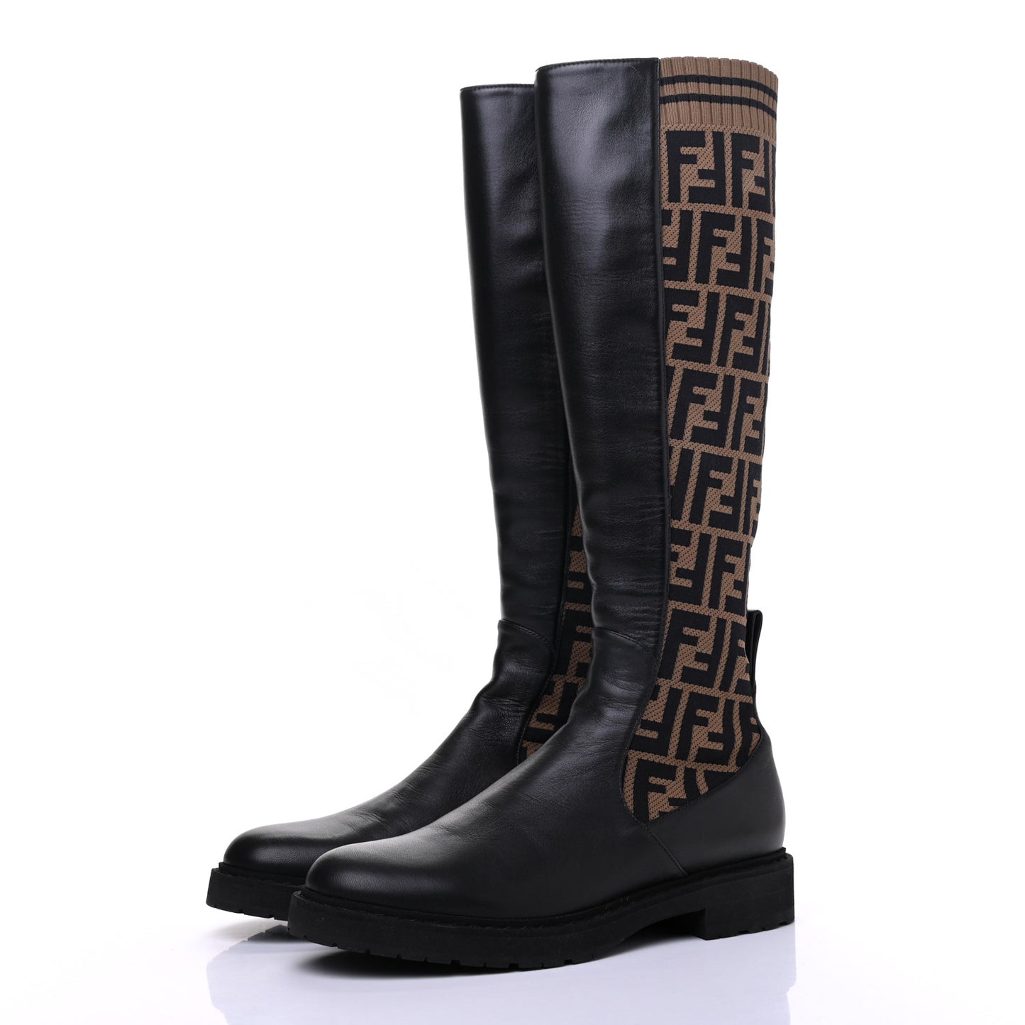 Nappa Microfiber Fabric FF Rockoko Tall Boots 39 Black Tobacco