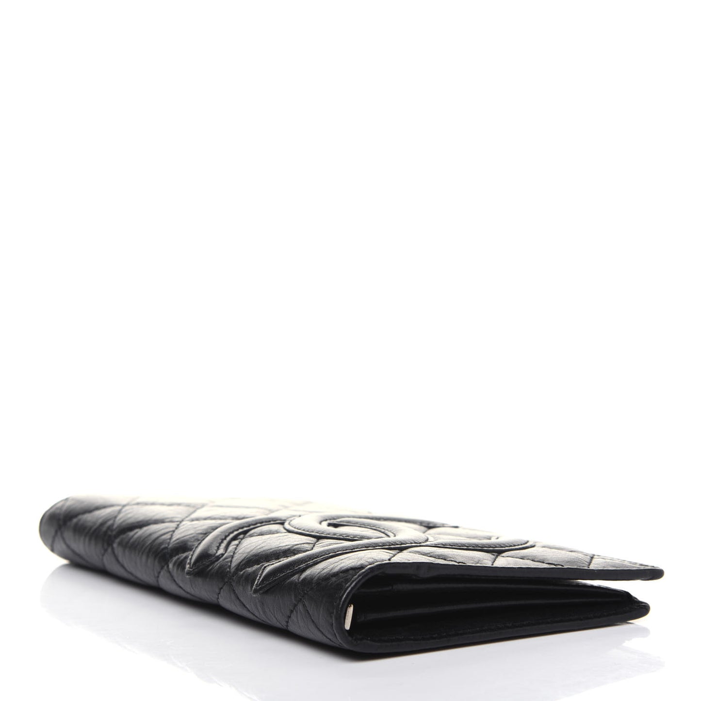 Aged Calfskin Quilted Cambon Yen Wallet Black