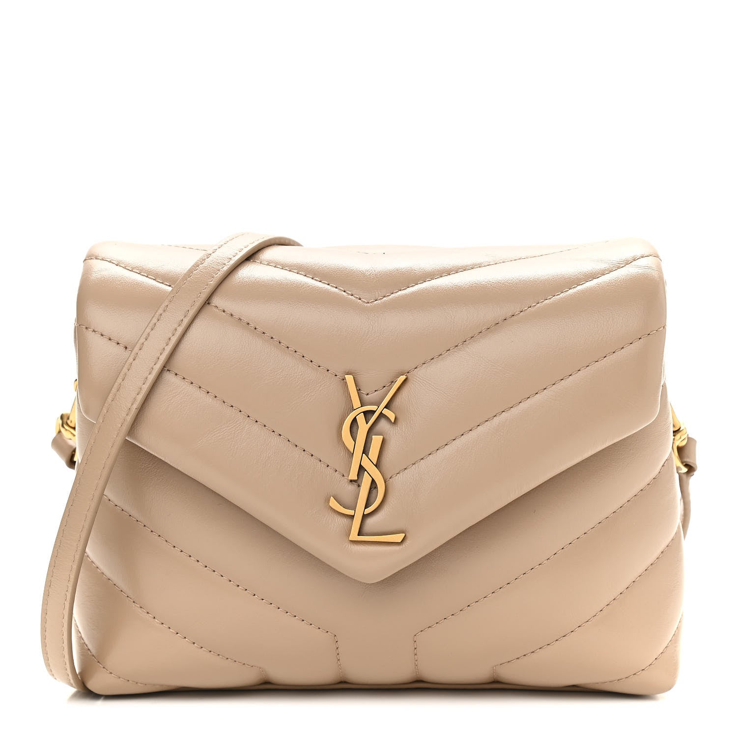Saint Laurent Calfskin Y Quilted Monogram Toy Loulou Crossbody Bag Latte 1 of 11