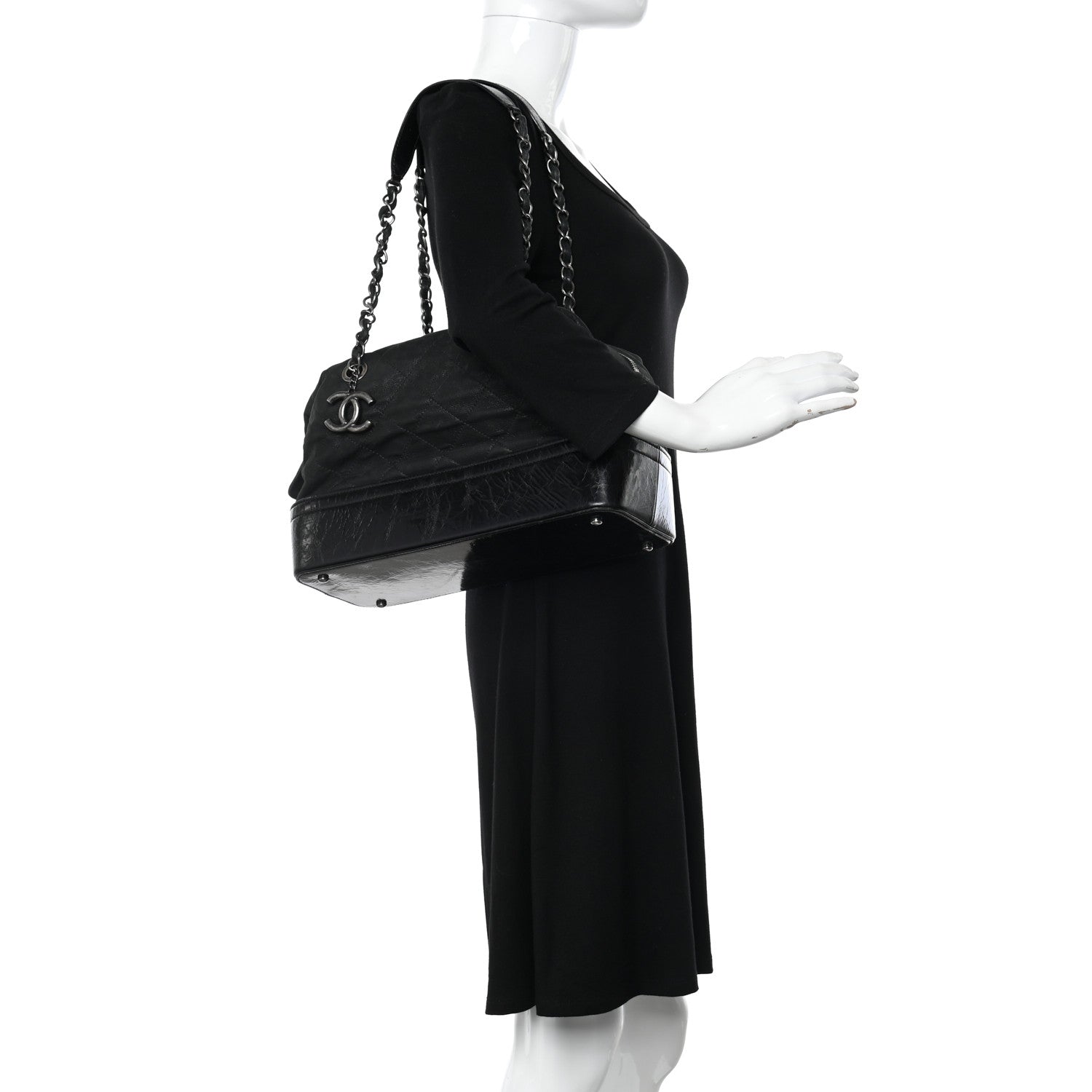 Chanel Iridescent Calfskin Quilted VIP Bowling Bag Black 2 of 13