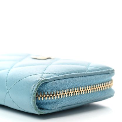 Chanel Lambskin Quilted Zip Around Coin Purse Wallet Light Blue 9 of 12