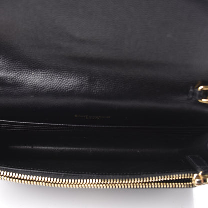 Saint Laurent Grain De Poudre Matelasse Chevron Monogram Envelope Chain Wallet Black 4 of 11