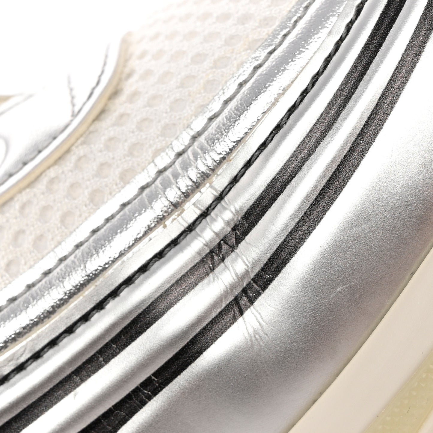 Fabric Laminated Calfskin Stretch CC Sneakers 37 White Silver