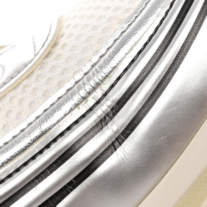 Chanel Fabric Laminated Calfskin Stretch CC Sneakers 37 White Silver 12 of 19