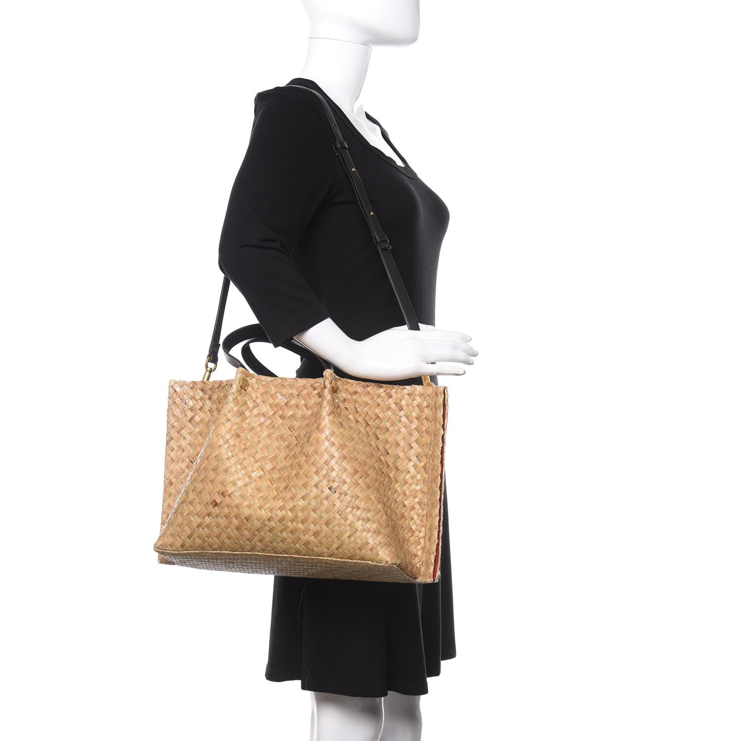 Valentino Garavani Raffia Medium Vlogo Escape Shopper Natural Black Rouge 2 of 10