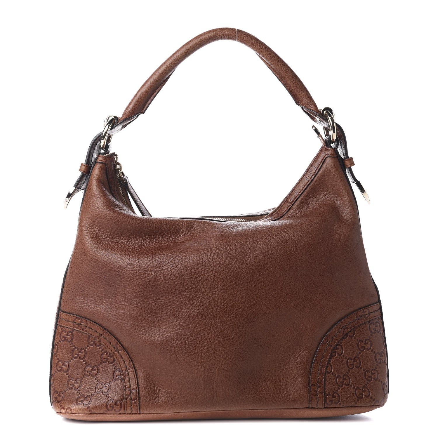 Gucci Pebbled Calfskin Guccissima Trim Medium Signoria Hobo Brown 1 of 11