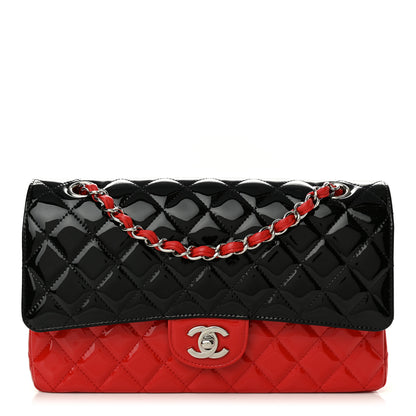 Chanel Patent Calfskin Quilted Bi-Color Medium Double Flap Red Black 1 of 10