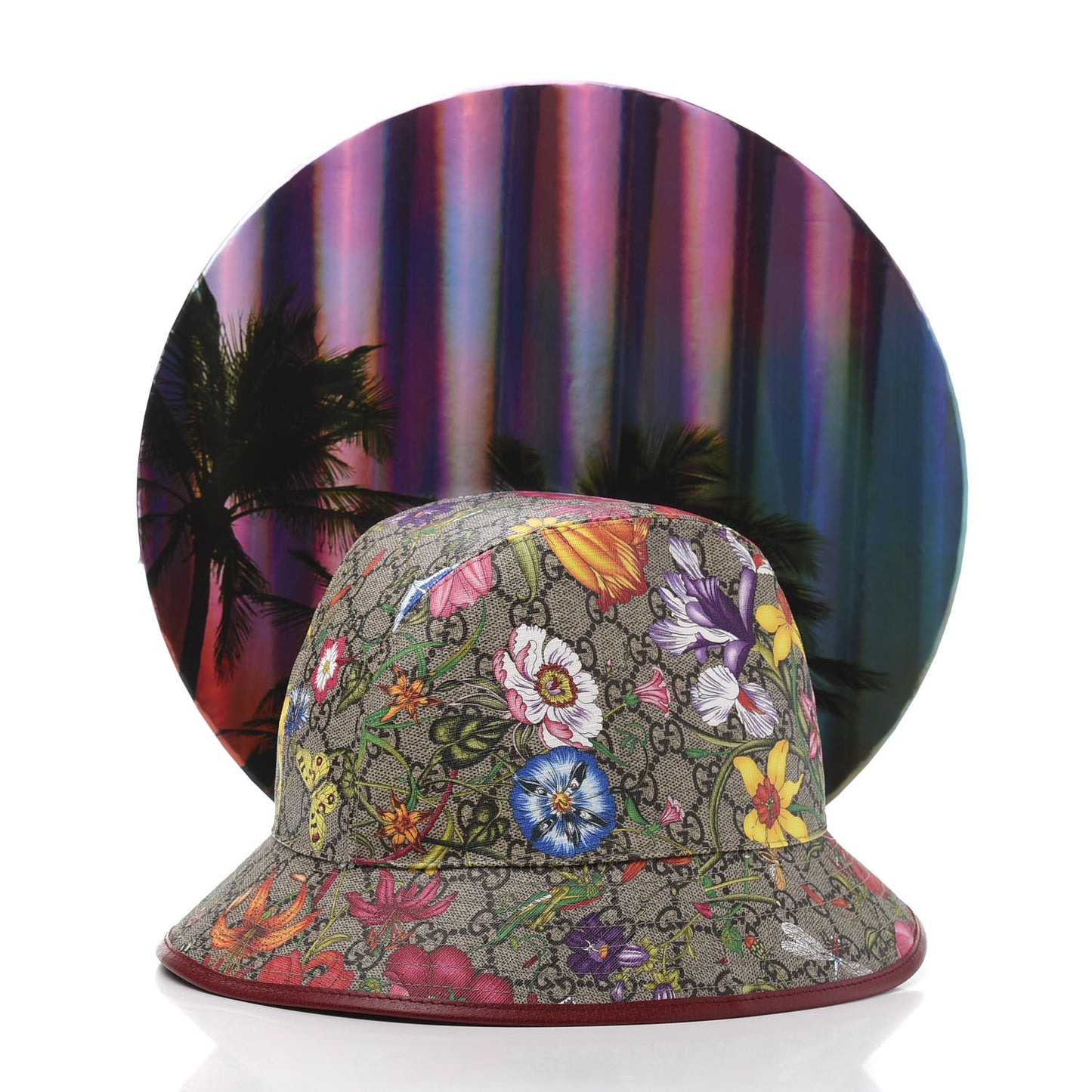 GG Supreme Monogram Flora Fedora Hat L Red