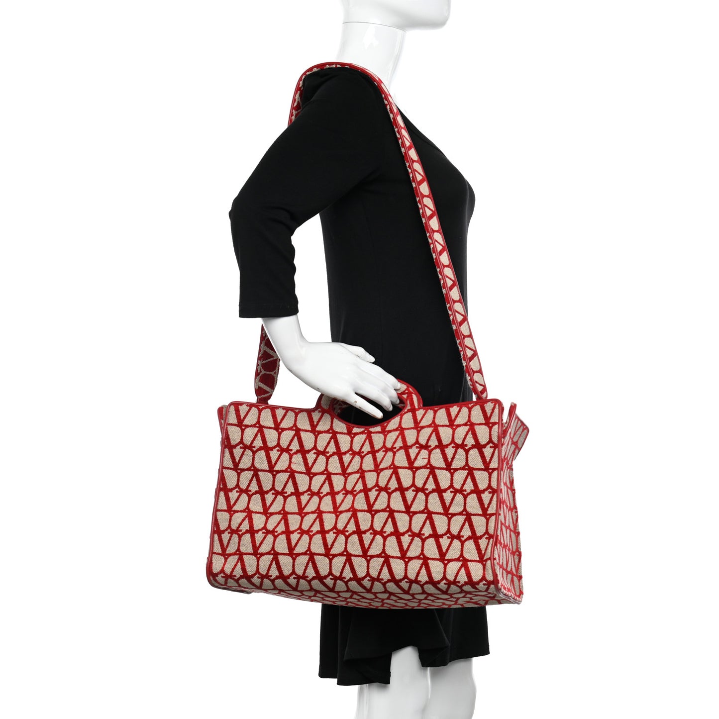 Toile Iconographe Goatskin Le Troisieme Shopping Bag Naturale Rosso Valentino