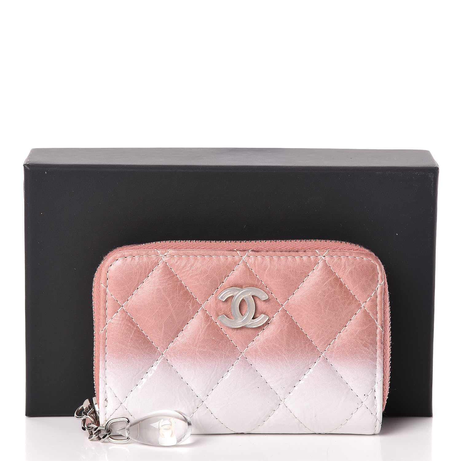 Chanel Ombre Patent Calfskin Quilted Small Zip Around Coin Purse Pink White 11 of 11