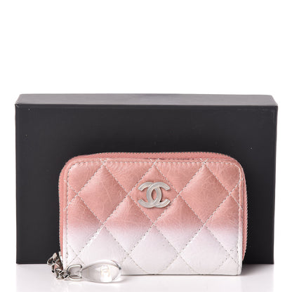 Chanel Ombre Patent Calfskin Quilted Small Zip Around Coin Purse Pink White 11 of 11