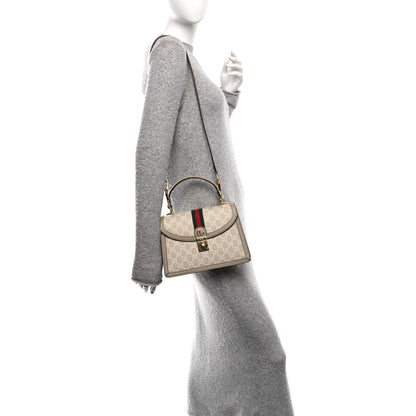 Gucci GG Supreme Monogram Textured Dollar Calfskin Web Small Ophidia Padlock Top Handle Bag Beige Mystic White Oatmeal 2 of 12