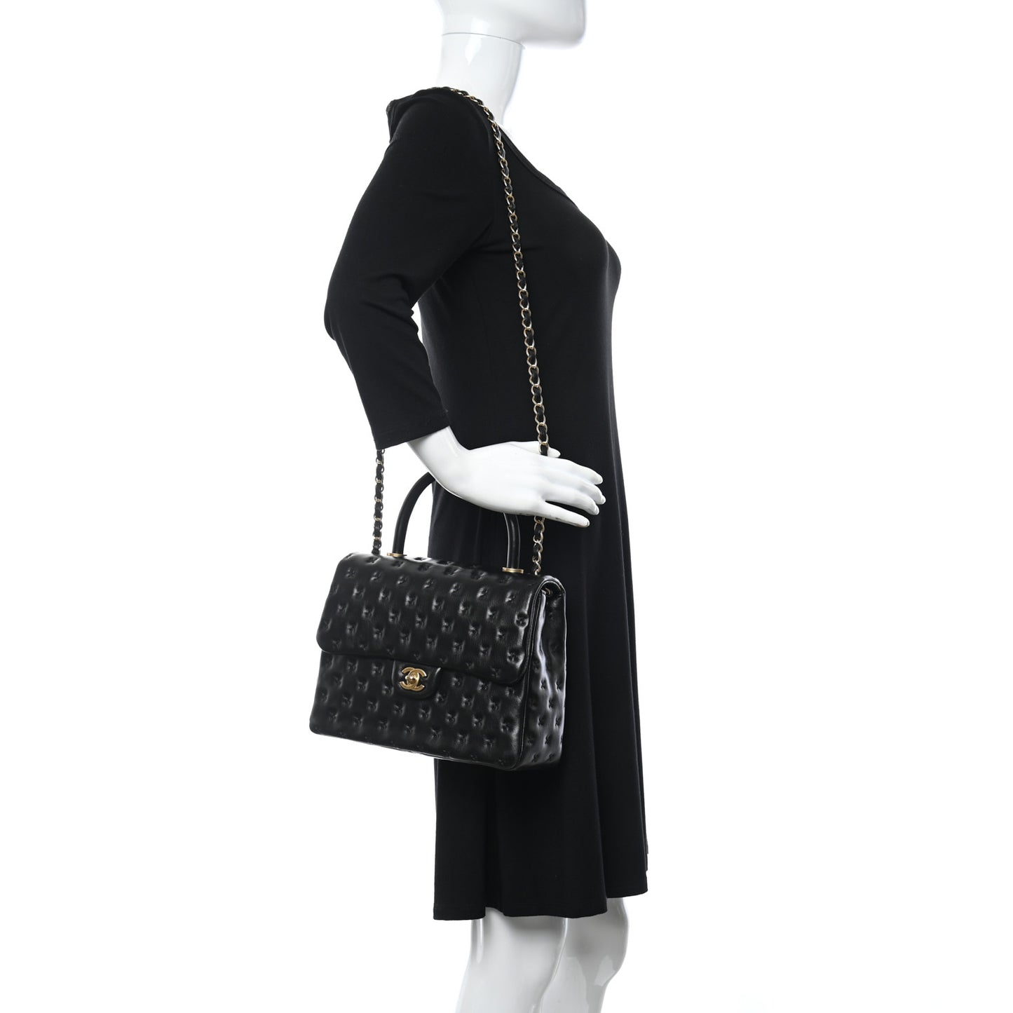 Lambskin Cross Stitch Small Coco Handle Flap Dark Black