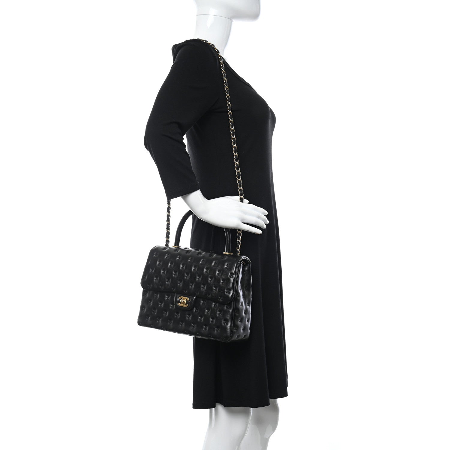 Chanel Lambskin Cross Stitch Small Coco Handle Flap Dark Black 3 of 12