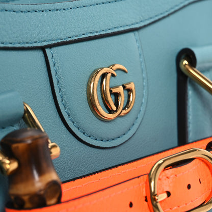 Gucci Wonka Grain Calfskin Mini Diana Tote Bag Dusty Azure Orange Fluo 11 of 14