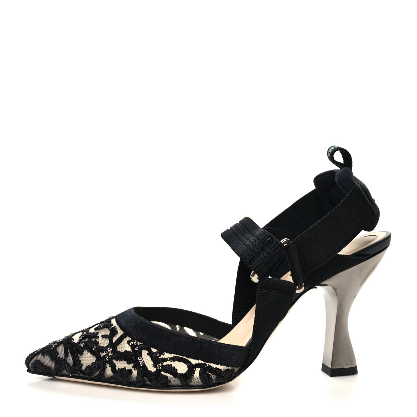 X JOSHUA VIDES Mesh Sequin Floral Embroidered Colibri 85mm Slingback Pumps 40 Black