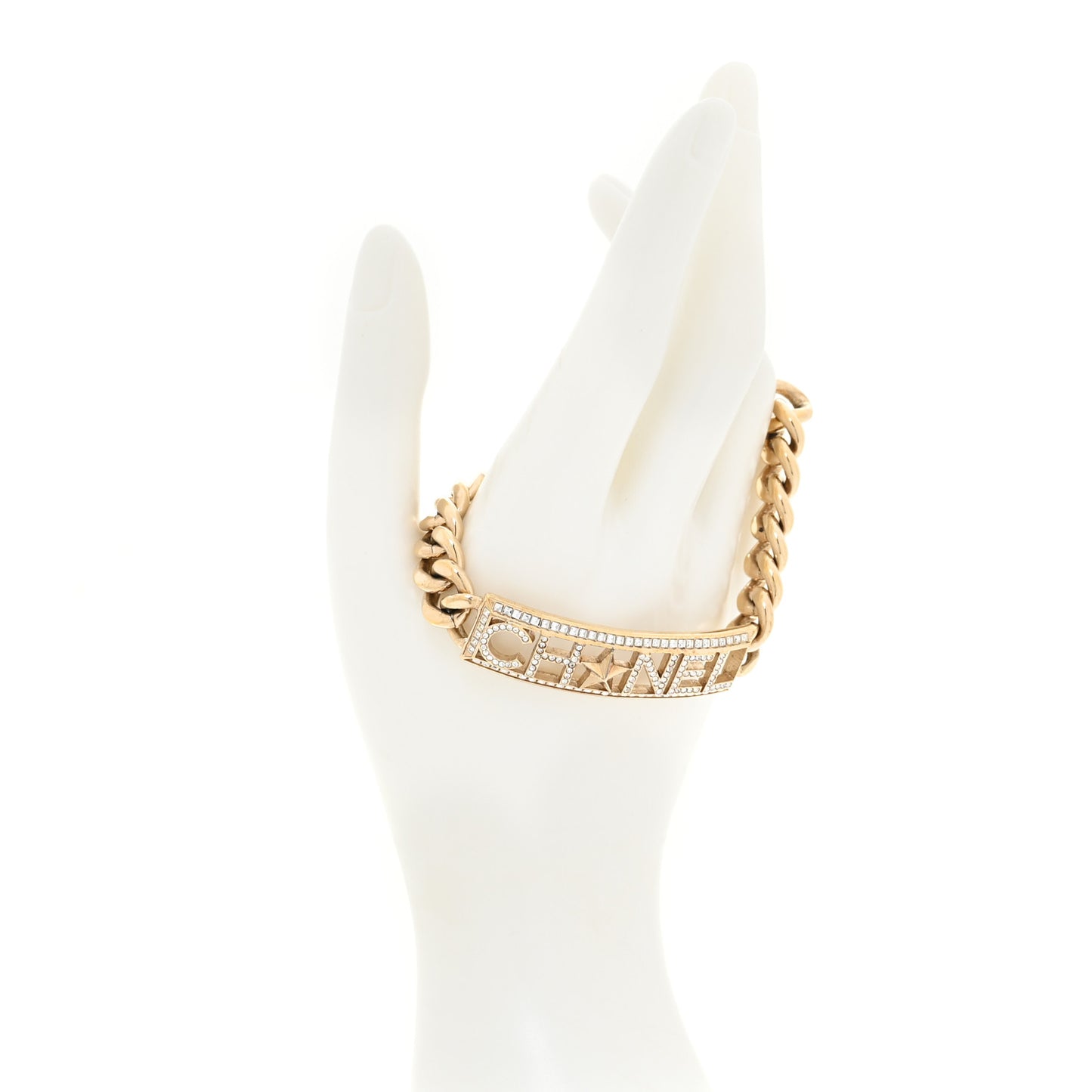Crystal Chain Baguette Logo Star Bracelet Gold