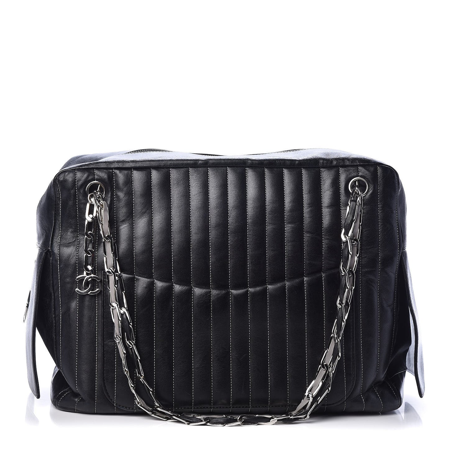 Lambskin Vertical Quilted Mademoiselle Camera Case Black