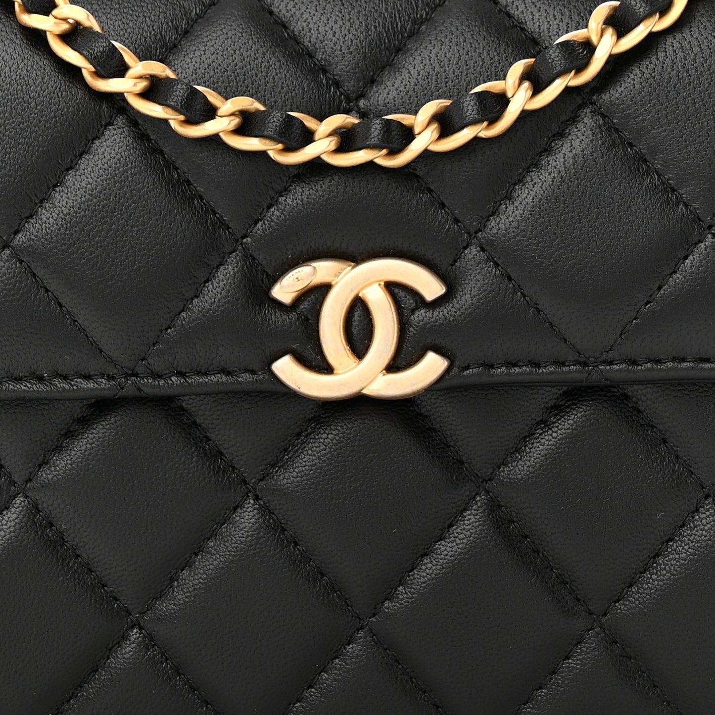 Lambskin Enamel Quilted Top Handle Flap With Chain Black