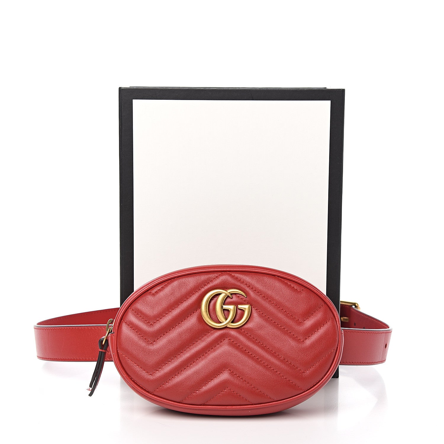Gucci Calfskin Matelasse GG Marmont Belt Bag 95 38 Hibiscus Red 11 of 11