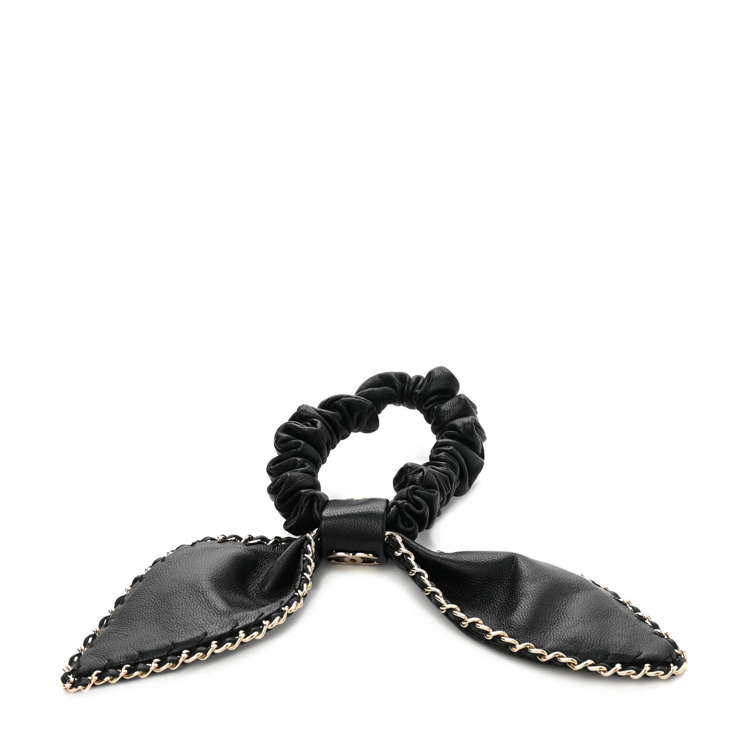 Lambskin Chain CC Hair Bow Tie Black Gold